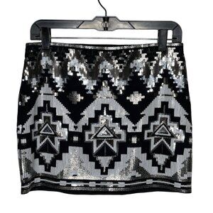 Express Sequin Mini Skirt Women’s Small Black Silver Geometric Party Night Out